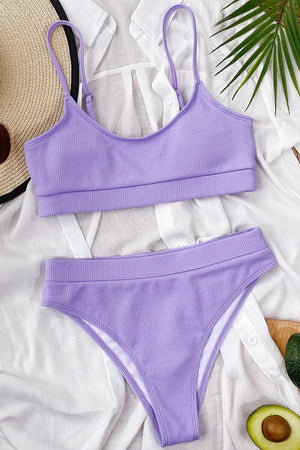 Bikini a Coste con Top a Fascia e Slip Vita Alta