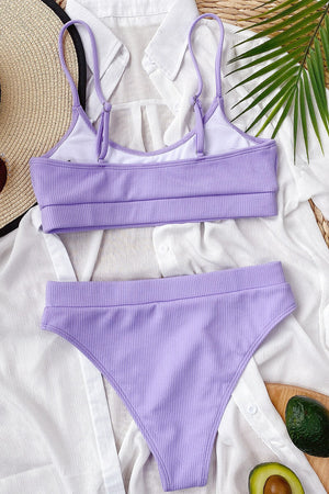 Bikini a Coste con Top a Fascia e Slip Vita Alta