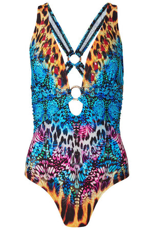 Giungla Chic – Costume Intero con Stampa Animalier e Dettaglio Dorato