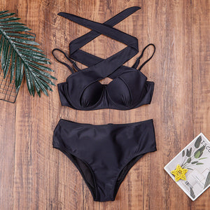 Bikini Top Incrociato Push-Up e Slip Modellante a Vita Alta