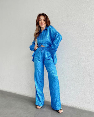 Set in Raso Stampa Leopardo - Camicia e Pantaloni