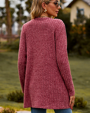 Cardigan Donna Elegante Sveva – Lungo in Maglia a Coste con Bottoni e Tasche