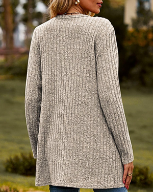 Cardigan Donna Elegante Sveva – Lungo in Maglia a Coste con Bottoni e Tasche