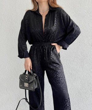 Set in Raso Stampa Leopardo - Camicia e Pantaloni