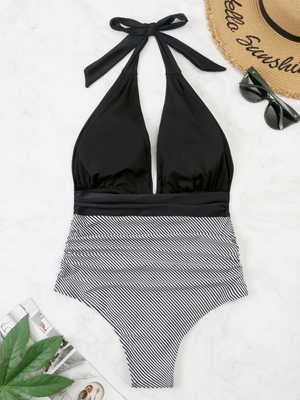Costume Intero Donna Contenitivo Scollo V Profondo a Righe