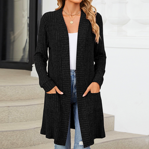 Cardigan Donna Lungo Elegante Chiara – Maglia a Coste Morbida con Tasche