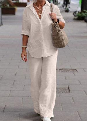 Completo Donna Livia – Camicia e Pantaloni in Cotone e Lino, Fresco e Comodo
