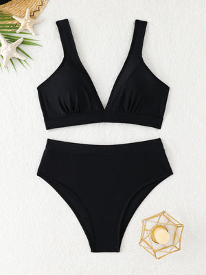Bikini Due Pezzi Donna Vita Alta – Top Scollo a V Profondo con Spalline Larghe