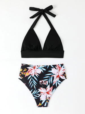 Bikini Due Pezzi Vita Alta Donna – Top Halter Volant e Slip Contenitivo Modellante