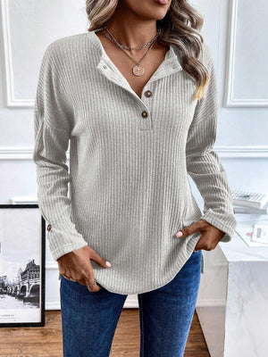 Blusa Donna Elegante Lia – Maglia a Coste Leggera con Polo