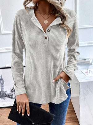 Blusa Donna Elegante Lia – Maglia a Coste Leggera con Polo
