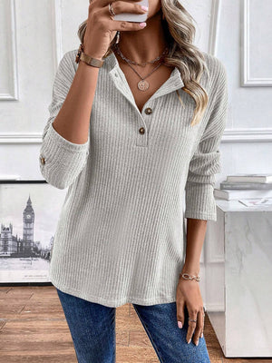 Blusa Donna Elegante Lia – Maglia a Coste Leggera con Polo
