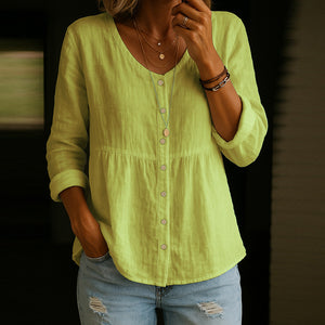 Blusa Donna Estiva con Bottoni Casual Elegante per Uso Quotidiano - Fresca e Morbida in Stile Naturale - Giulia