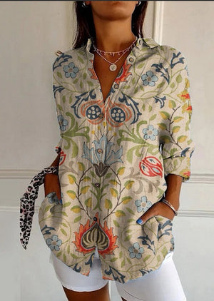 Camicia Donna Elegante Casual Chic per Tutti i Giorni - Morbida con Stampa Geometrica e Vestibilità Fluida - Chiara