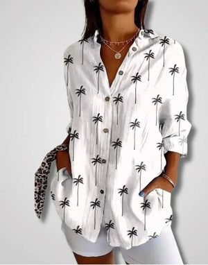 Camicia Donna Elegante Casual Chic per Tutti i Giorni - Morbida con Stampa Geometrica e Vestibilità Fluida - Chiara