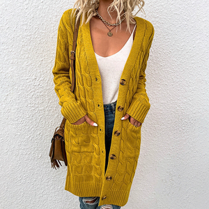 Cardigan Donna Lungo Caldo Nadia – Maglia a Treccia con Bottoni e Tasche