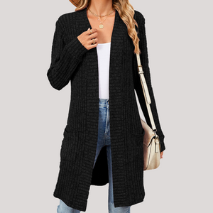 Cardigan Donna Lungo Elegante Chiara – Maglia a Coste Morbida con Tasche