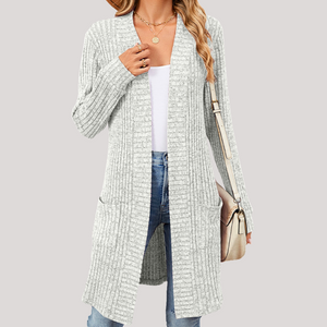 Cardigan Donna Lungo Elegante Chiara – Maglia a Coste Morbida con Tasche