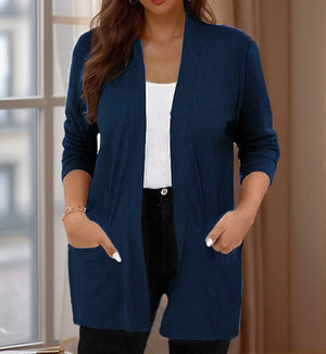 Cardigan Donna Lungo Elena – Aperto con Tasche e Maglia Morbida