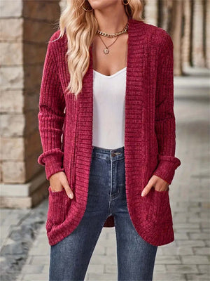 Cardigan Donna Lungo Marta – Elegante in Maglia a Coste con Tasche
