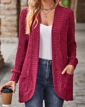 Cardigan Donna Lungo Marta – Elegante in Maglia a Coste con Tasche