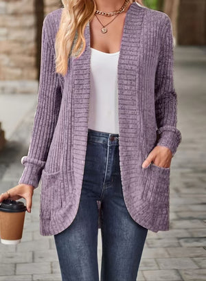 Cardigan Donna Lungo Marta – Elegante in Maglia a Coste con Tasche