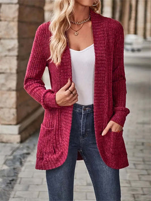 Cardigan Donna Lungo Marta – Elegante in Maglia a Coste con Tasche