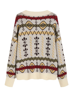 Cardigan Donna con Motivo Jacquard Geometrico e Bottoni – Stile Retrò e Comfort – Anita