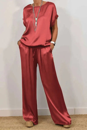 Completo Donna Elegante in Raso con Blusa e Pantalone – Valentina