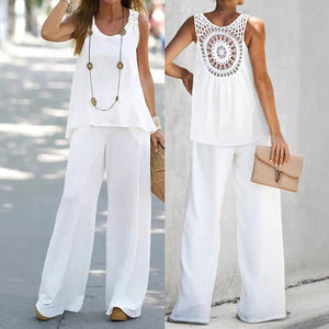 Completo Estivo Donna 2 Pezzi Per Vacanze e Tempo Libero - Fresco e Leggero con Dettaglio Crochet - Giulia