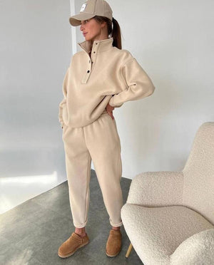 Completo Tuta Donna in Felpa – Collo Alto con Bottoni e Pantalone Jogger – Alessia