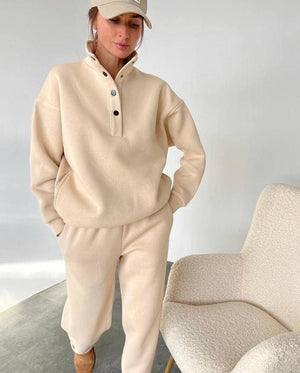 Completo Tuta Donna in Felpa – Collo Alto con Bottoni e Pantalone Jogger – Alessia