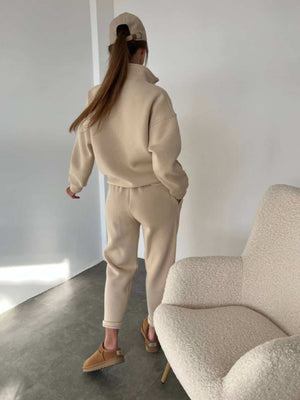 Completo Tuta Donna in Felpa – Collo Alto con Bottoni e Pantalone Jogger – Alessia