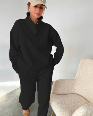 Completo Tuta Donna in Felpa – Collo Alto con Bottoni e Pantalone Jogger – Alessia