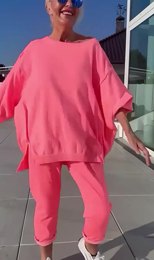 Completo Vivid – Blusa Oversize e Pantaloni Jogger in Cotone per l’Estate