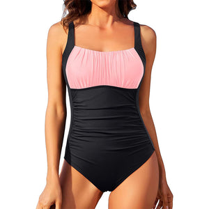 Costume Intero Donna Contenitivo Bicolore Nero e Rosa - Positano