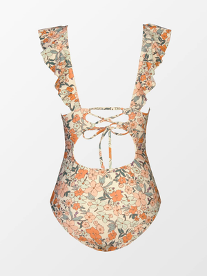 Costume Intero Donna Modellante Scollo V Floreale con Volant