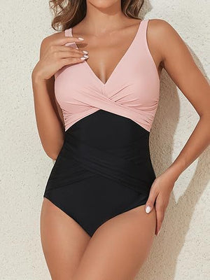 Costume Intero Donna Modellante – Scollo a V Drappeggiato, Effetto Snellente