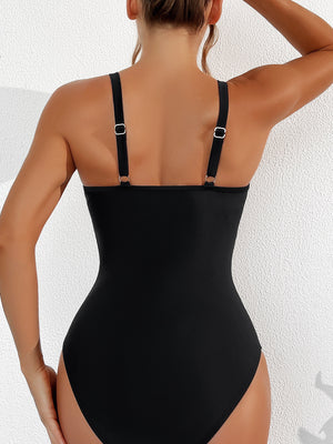 Costume Intero Donna Scollo V Profondo con Mesh Trasparente Nero