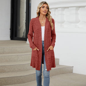 Cardigan Donna Lungo Elegante Chiara – Maglia a Coste Morbida con Tasche