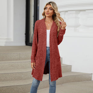 Cardigan Donna Lungo Elegante Chiara – Maglia a Coste Morbida con Tasche