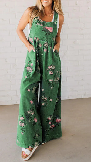 Salopette Donna Larga – Denim Floreale con Tasche e Comfort Giada