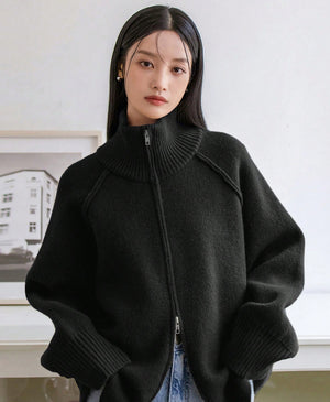 Giacca Donna Elegante Sofia – Modello Lungo con Cerniera e Collo Alto Morbido