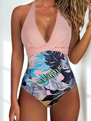 Costume da Bagno Foglia Tropicale – Scollo a V e Stile Modellante