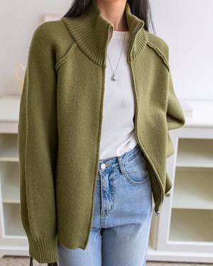 Giacca Donna Elegante Sofia – Modello Lungo con Cerniera e Collo Alto Morbido