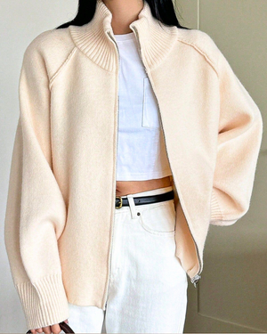 Giacca Donna Elegante Sofia – Modello Lungo con Cerniera e Collo Alto Morbido