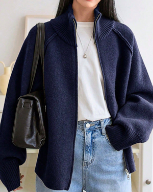 Giacca Donna Elegante Sofia – Modello Lungo con Cerniera e Collo Alto Morbido