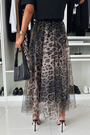 Gonna Donna Midi in Tulle - Stampa Animalier e Movimento Elegante - Valentina