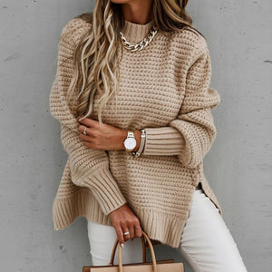 Maglione Donna Oversize a Collo Alto con Spacchi Laterali – Maglia Grossa e Comfort – Viola