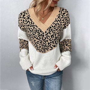 Maglione Donna Elegante a Fantasia Leopardata – Scollo a V e Maglia Morbida